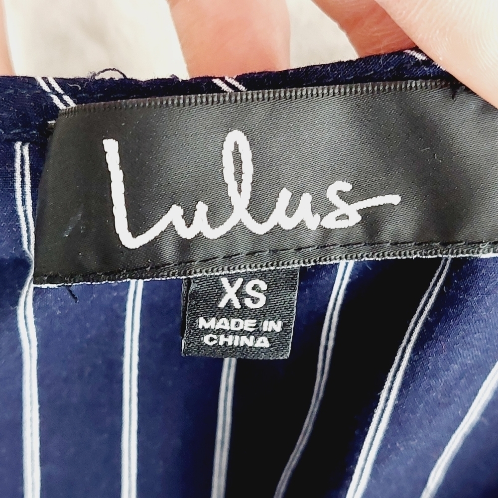 Lulu's Carnegie Navy Blue Striped Wrap Ruffle Summer Dress P6003 - Picture 6 of 7